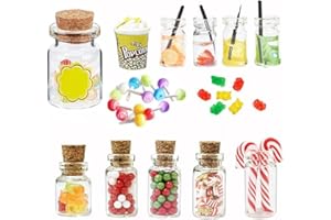 AKSXU Wichtel Zubehör,15 Stück Miniatur Weihnachten Süßigkeiten und Trinken Set für Weihnachtsmarkt, Süßigkeitenstände,Wichtelzubehör mit Lolli Gummibärchen für Wichteltür Deko und 1:12 Puppenhaus