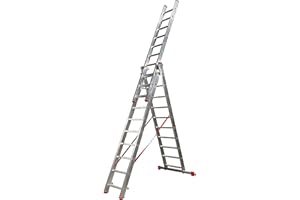 BTF Escalera de aluminio 3 Tramos Extensible Transformable Serie PROFI 3,0+3,0+3,0 Metros 11 peldaños por tramo, Perfil 80x25mm | Robusta escalera para trabajos en nivel profesional. Ref. BTF-ETTE8030