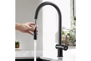 CECIPA Miscelatore Cucina con Doccetta Estraibile, Rubinetto Cucina Nero, Rubinetti Cucina con 2 Getti D'Acqua, Miscelatore Cucina Nero Moderno, Rubinetto Lavello Cucina con Doccetta, Kitchen Faucet