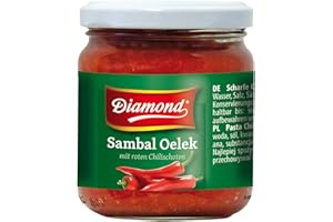 ‎DIAMOND DIAMOND Sambal Oelek, Feurig scharfe Paste aus roten Chilischote, zum Verfeinern von Wok-Gerichten, Reispfannen & Bratnudeln - 6 x 200 g