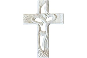 Kuntesetty Cruz de Madera Tallada con Corazones entrelazados, decoración Artesanal para Valentín, Regalo para Bodas y Aniversarios, Adorno para Sala de Estar