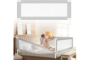 Tubiaz 1x150CM+2x180CM Barrière de lit pour bébé, Barrière de lit Enfant Protection Contre Les Chutes, Réglable en Hauteur, avec Pieds en Forme de U, Barrière de lit avec Filet aéré, Gris