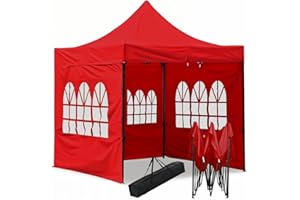 JupiterJX 2x2M Heavy Duty Pop Up Gazebo, Commercial Grade Waterproof Shelter Outdoor Camping Gazebo, Steel Frame | Sun Shade Canopy For Garden, Party, Beach (Red (2x2m With Sides))