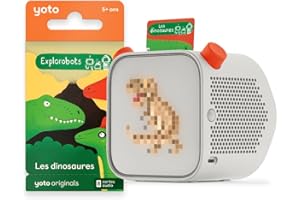 Yoto Gracz (3 generacji) + The Exploroboty: Dinozaury, pudełko z opowieściami, gawędziarz z lampką nocną, zegar, 8 francuskich książek audio dla dzieci, pierwsze historie 5-10 lat
