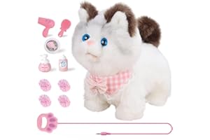 RuiDaXiang Elektronische Walking Plüsch Spielzeug Katze mit Fernbedienung Leine, realistische interaktive Begleiter Haustier Katze mit Zubehör, für 3-6 Jahre Jungen & Mädchen