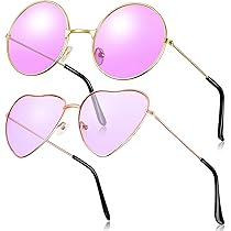 Kiiwah 2 paar zonnebrillen, hippies, hartvorm, vintage, kleurverloop, roze en blauw, voor kostuumaccessoires, dames en heren, Roze, Eén maat