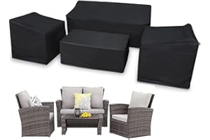 SCHLEUDER Patio Furniture Cover 4-Piece,Outdoor Garden Furniture Covers ,Upgraded 420D Heavy Duty Oxford Fabric Garden Table Cover with Air Vent Windproof Patio Furniture Set Covers with 2 Windproof Buckles