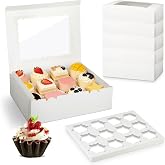 Kievano Cupcake Box 12 Hollows, Pack of 10 White Boxes with Wavy Transparent Window, Container for Muffins, Biscuits and Mini