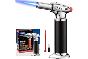 DBZQSCW Butane Torch Blow Torch, Fit All Butane Tanks Refillable Kitchen Lighter with Safety Lock Adjustable Flame Gas Flamethrower for Desserts, Creme Brulee, BBQ, Baking(Butane Not Included)