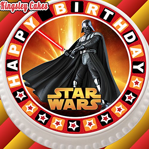 vorgeschnittenen Essbarer Zuckerguss Cake Topper, 19,1 cm rund Star Wars Darth Happy Birthday