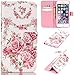 Produktbild CaseHome iPhone 6 Plus /6S Plus 5.5 Inch Hülle,Schutzhülle Tasche Leder Mit Kartenfach Magnetverschluss Standfunktion Slim-Schutzhülle Folio Schalen Fall Mit Karten-/Geldscheinfach Für Apple iPhone 6 Plus /6S Plus-Rosa Rosen-Blumen