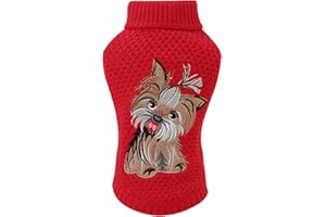 Haokaini Animal de Compagnie Chien Chat Pull en Tricot Manteau de Chiot Chaud Vêtements en Tricot Vêtements de Pull Chiot pour Petits Chiens Moyens (Rouge M)