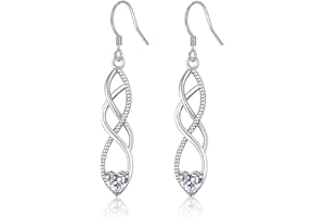DOKIA Sterling Silver Drop Earrings for Women Girl, Silver Dangle Earrings with Cubic Zirconia│Twisted Linear Hypoallergenic Earring for Sensitive Ears│Jewellery Gift for Birthday Anniversary Christmas