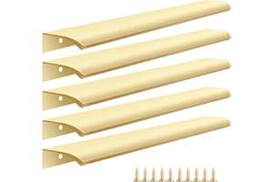 Malimali 5 Pack Gold Kitchen Cupboard Handles Finger Edge Pulls for Cabinets and Drawers, 300mm Wardrobe Door Handles Modern Aluminum Bathroom Cabinet Handles, Brushed Brass
