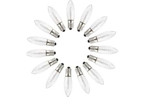 MeetUs 15 Stück 10V-55V E10 Universal LED-Ersatzlampen AC 0.2W 3000K Glühbirnen Topkerze für Lichterkette Ersatzleuchtmittel Weihnachtsgirlanden, Lichtbogen, Weihnachtskerze