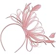 Caprilite Women's Large Wedding Races Party Fascinator Net Hat with Cones and Feathers (Hoop Headband, HAT, One Size, All Seasons)