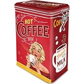 Nostalgic-Art Retro coffee can, 1.3 l, Hot Coffee Now &ndash; Gift idea for nostalgia fans, sheet metal can with aroma lid, vint