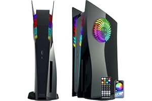 MEGADREAM Faceplates with Kühlöffnungen RGB-Licht für PS5 Konsole, Cover Ersatzplatten Shell Zubehör Anti-Scratch Dustproof, mit LED-Beleuchtungspaket für PlayStation 5 Disc Edition (Galvanisiertes Schwarz)