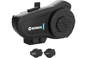 Moman H2Pro Interfono Moto Singolo - Connettività Universale, Auricolare Casco Moto 1000M Sistema di Comunicazione DSP&CVC Riduzione del Rumore Hi-Fi Stereo Condivisione Musica FM Vocale AI IPX6