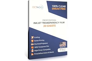 Octago Inkjet Transparency Paper (100% Clear) Transparency Sheets for Inkjet Printers, Color Inkjet Transparency Film, Acetate Sheets for Crafts, Premium Print, Clear Paper US Letter - 30 Sheets