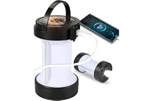 EAGEEN Lampe Solaire de Camping Rechargeable Lanterne Led a Piles 2600mAh Lampe Torche Lampes de Randonnée Lumière Solaire Extérieure Lampe Tente pour Camping/Pêche/Coupure de Courant Noir 2