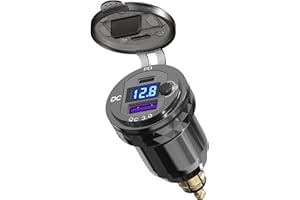 Adattatore DIN Hella a USB C per Moto: Qidoe Dual USB PD3.0 e QC3.0 12V Moto Caricabatterie in Metallo Presa Accendisigari con Voltmetro Digitale per Moto BMW Triumph e Altre Moto in Stile Europeo