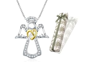 KSJEHW Collana Angelo Custode, Collana con Ciondolo Angelo in Argento Sterling 925, Regali di Battesimo, Comunione e Compleanno per Ragazze e Bambini（con Scatola Regalo