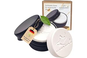 ‎WUNDERKRAFT.BIO Duftstein für ätherische Öle zum mitnehmen in der Dose, Handgegossen, in 4 Farben schwarz-Weiss-Rose und Gold, Aromastein für Auto, Büro, Schlafzimmer oder Reisen (Schwarz)