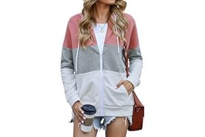 EUDOLAH Felpa di Blocchi Donna di Colore con Cappuccio e Zipper Cappotto Casual Ragazza Autunno Primavera