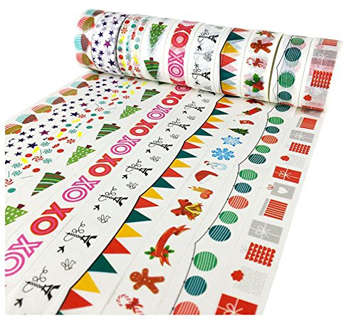 Cosanter Cosanter 10PCS de Washi Tape Cintas Decorativas Patr  n de Color para Manualidades y DIY