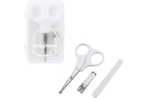 babynova Manikyrset för Bebisar – Säkert Nagelvård Set med Sax med Rundade Spetsar, Nagelklippare & Fil – Hygienisk Förvaringslåda för Resor & Daglig Användning – BPA-fri