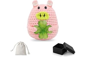 Sugeru Maiale portafortuna lavorato a maglia con quadrifoglio, regalo portafortuna e bambola creativa in lana di maialino, regalo motivazionale, regalo di compleanno per San Valentino