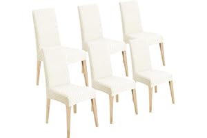 LANSHENG Dining Chair Covers Set of 6, Stretch Dining Chair Protector Slipcovers Jacquard, Elastic Removable Washable Chair Seat Cover for Dining Room Kitchen Banquet Restaurant Home (Beige, Set of 6)