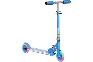 HOMCOM Trottinette pour Enfants de 3 à 7 Ans, Roues légères et Pliables en PU, 12 lumières LED, Musique, 4 Niveaux de réglage de la Hauteur du Guidon, Frein à Friction, Bleu