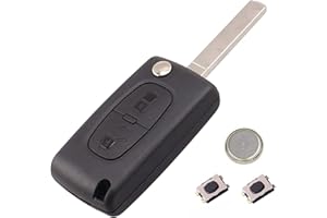 LAKAMODO Coque plip clé 2 Boutons Peugeot 107 207 307 308 407 Citroen C1 C2 C3 C4 C5 C8 Evasion CE0536 Pile sur Coque + 2 Boutons Switch + Pile