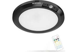Coollamp LED Ceiling Light with Motion Sensor, Magnetic Mount, 10000mAh Rechargeable Battery, 400 Lumens, 3 Color Temperatures, Remote Control, Shower Light for Bathroom, Hallway, Porch, Stairs, Black