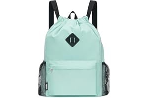 WANDF Mochila con cordón, bolsa de deporte con compartimento para zapatos, mochila de cincha resistente al agua para hombres y mujeres (Verde Menta)