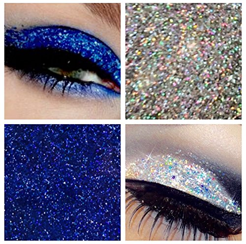 Glitter Eyes Duo Set 10 - Blue & Silver Holographic Eye Shadow Fixing gel Long Lasting
