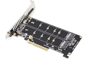 PUSOKEI M.2 NVME SSD M Key auf PCIE X8 Adapterkarte, PCIE auf NVME Dual Drive Erweiterungskarte, 32 Gbps SSD PCIE 3.0/4.0 Adapter für Desktop PC, PCI-E Full Channel Full Speed(pH45)