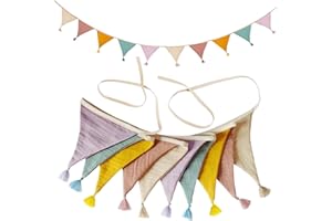AUNHOKE Wimpelkette Kinderzimmer, 2,6m Musselin Baumwolle Stoff Wimpelkette, Girlande Kinderzimmer Deko zum Aufhängen, Wanddeko Geschenk, Geburtstag für Party, Babyzimmer Hausbett Dekoration