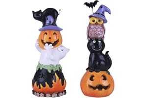 Valery Madelyn Halloween Decorations with Pumpkin ，Set of 2 Light Up Halloween Ornaments with Color Changing Lights, Outdoor Statue for Garden Party Home Indoor Table Decor, 20cm/7.8inch Tall
