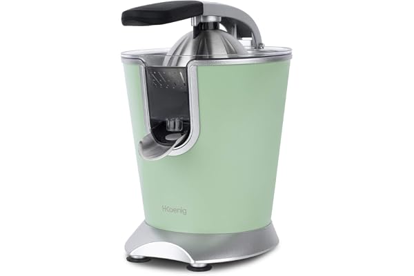 H.Koenig Professionell elektrisk citruspress med spak AGR88, rostfritt stål, 160 W effekt, droppfri pip, diskmaskinstålbar, p
