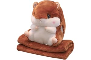 MUZIRI KINOKOO Plüschkissen Decke Niedliche Hamster Plüsch Decke für TV Sofa Büro Nickerchen Decke Faltbare Überwurfdecke Stoffkissen Flugzeug Decke Weiche Plüschtier Decke - Dunkelbraun