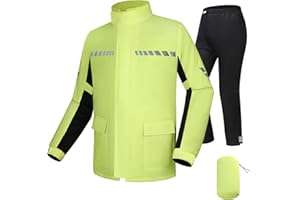 CTBQiTom Traje de Lluvia, Equipo de Lluvia Liviano para Motocicleta con Chaqueta Reflectante y Pantalones,Ropa Impermeable y Transpirable,Hi-Vis Amarillo,L