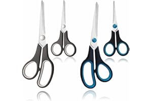 AZEEZ Heavy Duty Scissors Stationery Kitchen Scissors with Sharp Stainless Steel Blades and Soft Comfort Grip Handles Multifunctional Scissors Set for Cutting Clothes Crafts and Paper (Pack of 2)