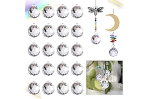 WENRERO 20 Stück Kristallkugeln Regenbogenkristall Deko K9 Kristallglaskugel Kristalle zum Aufhängen 2cm *2,4cm Kristall Glas Prisma mit 20 Stück Metallring Kristall Anhänger Klare Kristallkugel