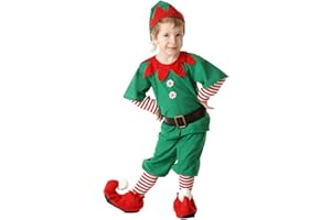 Virtcooy Bambini Adulti Costume da elfo Set Abbigliamento da elfo festivo di Natale Completo da elfo Costumi da genitore-figlio Costume da elfo Vestito operato di Natale