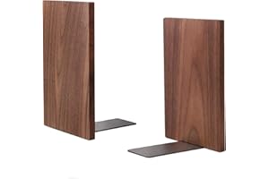 Muso Wood Podpórki do książek z litego drewna orzecha włoskiego – podpórka na książki z drewna na regały – 1 para podpórek na książki do szkoły, biura i domu (18 x 12 x 10,5 cm)