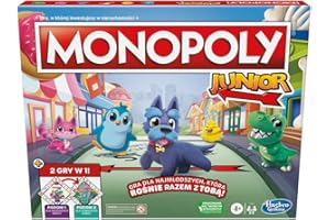 Gra planszowa Monopoly Junior, 2-stronna plansza, 2 w 1, gra Monopoly dla młodszych dzieci, gry dla dzieci, junior (polska wersja)