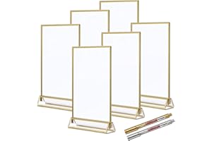 LYAFS 6 Pack 4X6 inch Acrylic Menu Holder Gold Frames Sign Holders, Double Sided Table Display Stand, Place Card Holders, Poster Frame for Restaurants Wedding Table Numbers Holder